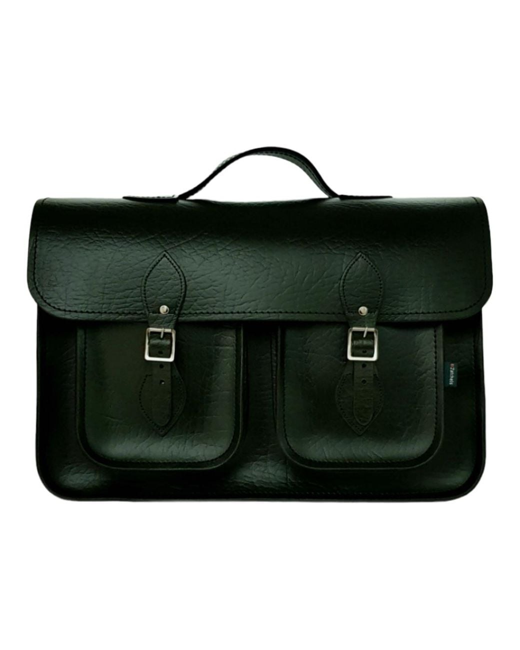 Zatchels Black Twin Pocket Executive Handmade Leather Satchel
