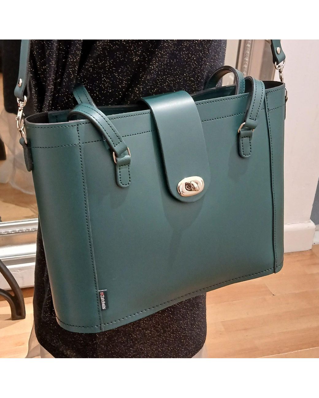 Zatchels Green Leather Mini Twist Lock Shopper Bag
