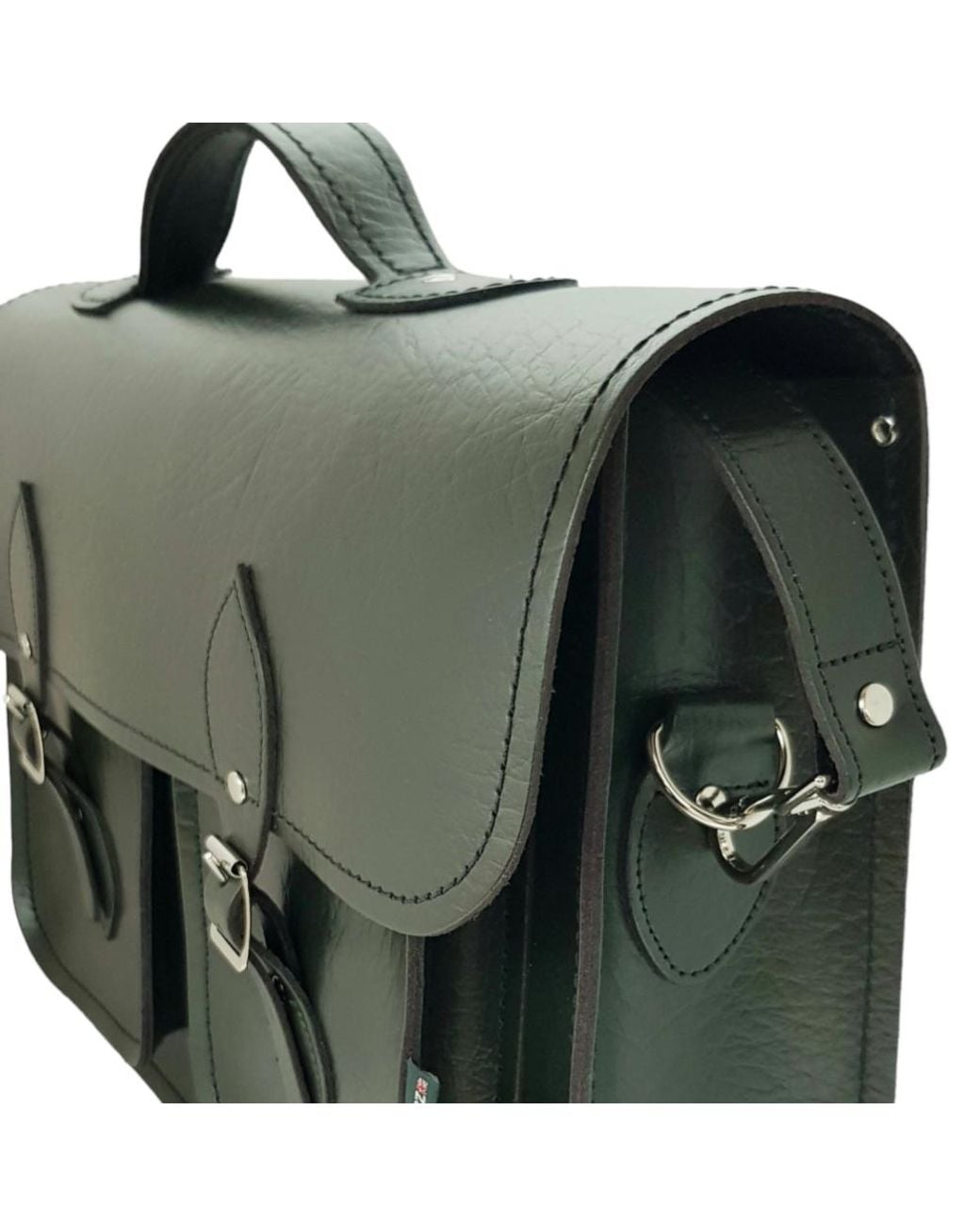 Zatchels Black Twin Pocket Executive Handmade Leather Satchel