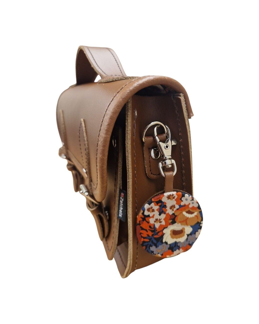 Zatchels Brown Floral Lined Leather Midi Satchel