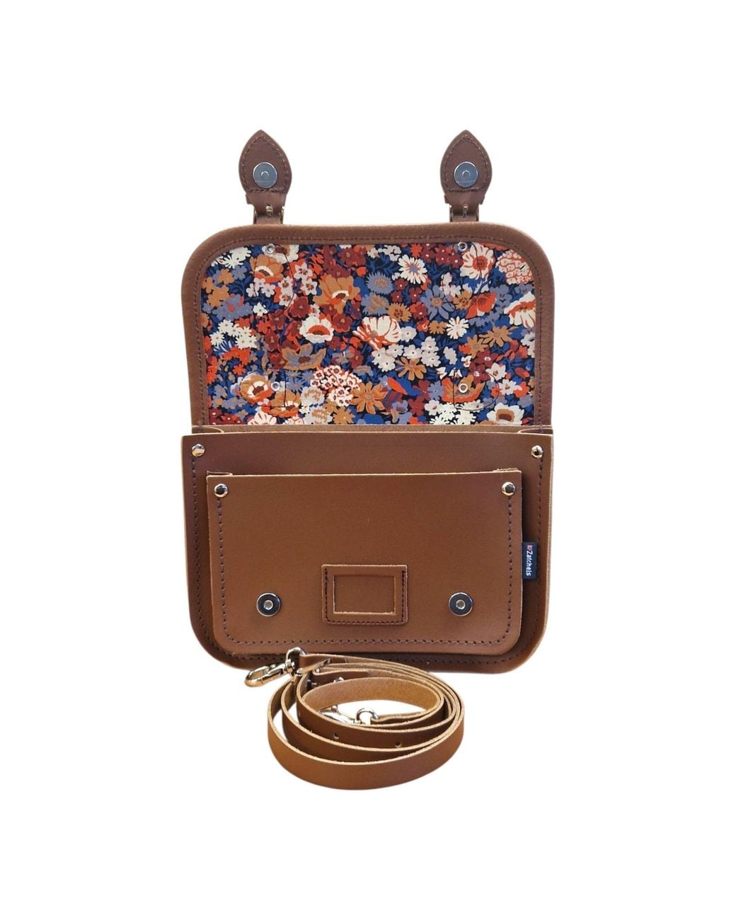 Zatchels Brown Floral Lined Leather Midi Satchel