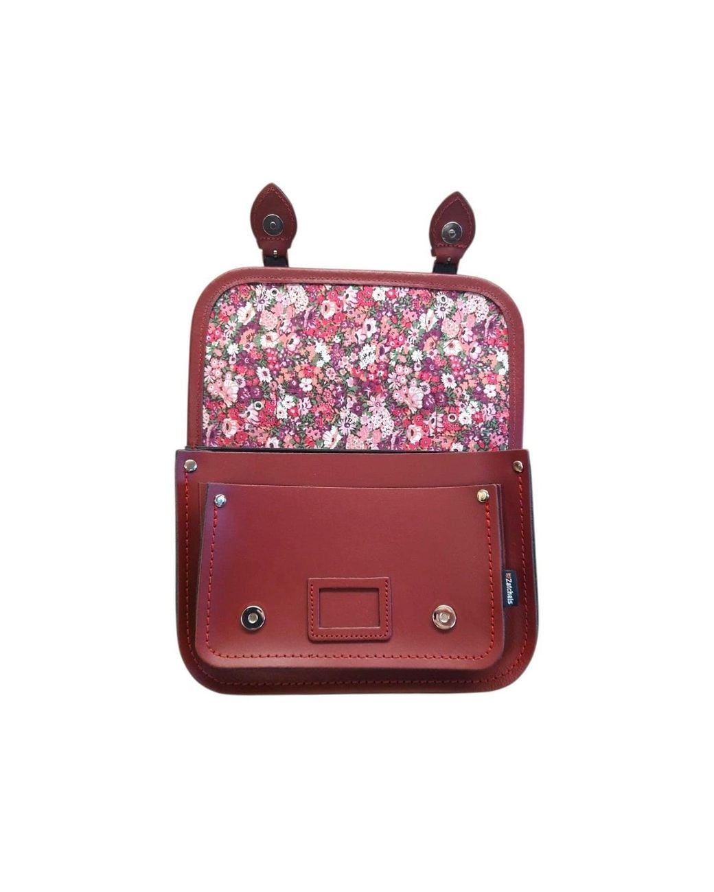 Zatchels Red Floral Lined Leather Midi Satchel