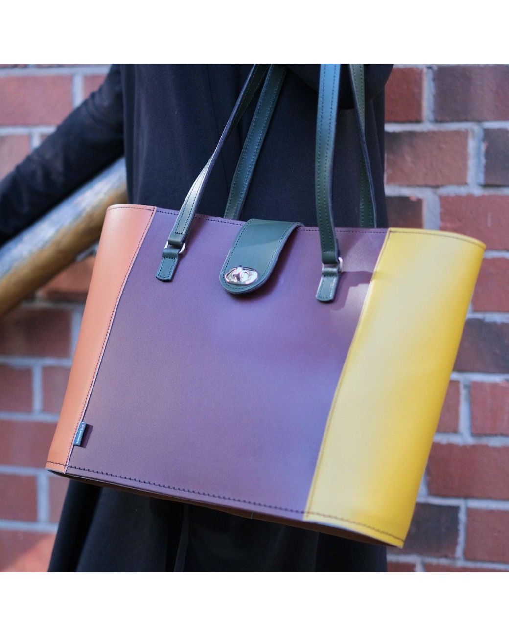 Zatchels Purple Handmade Leather Twist Lock Shopper
