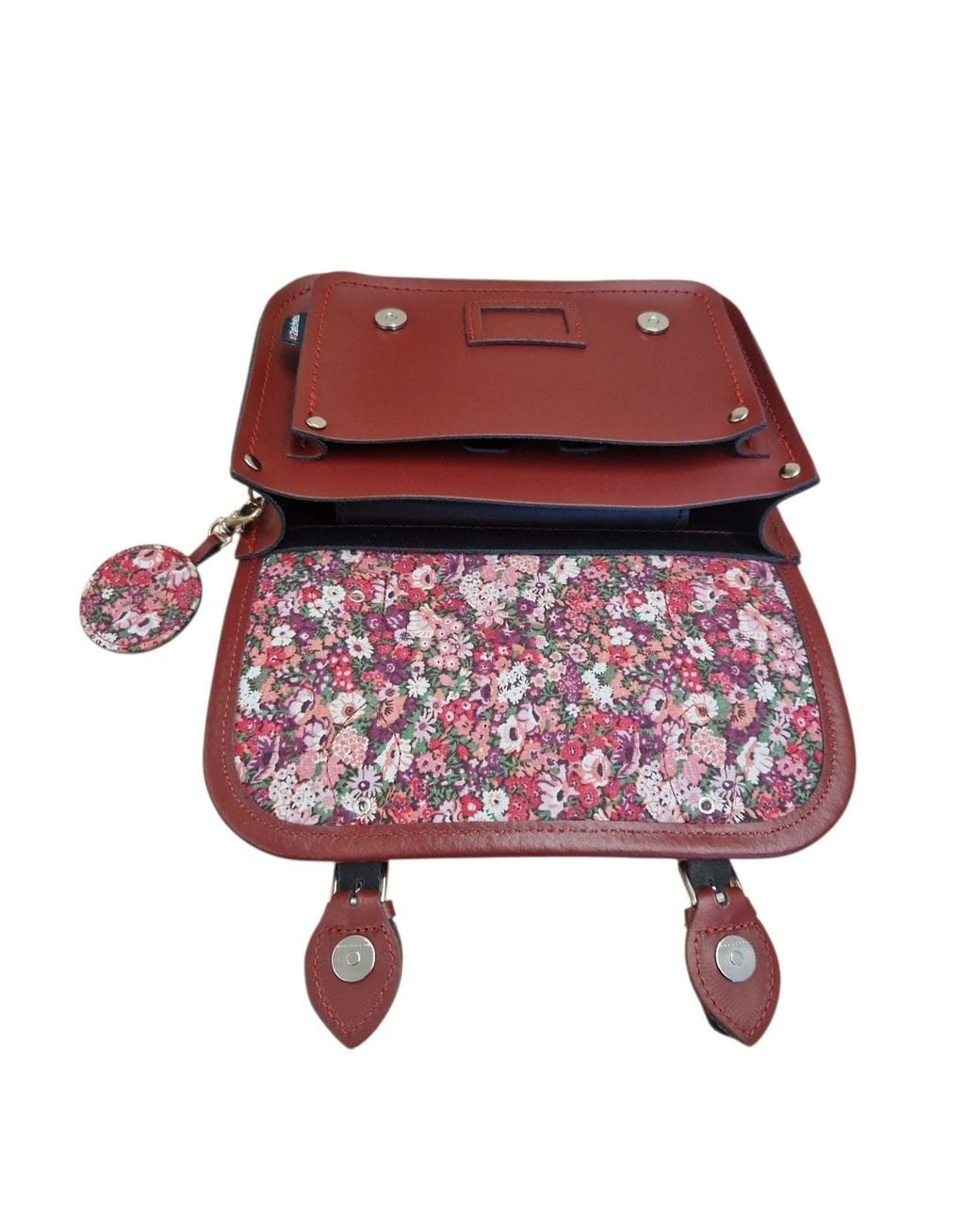 Zatchels Red Floral Lined Leather Midi Satchel