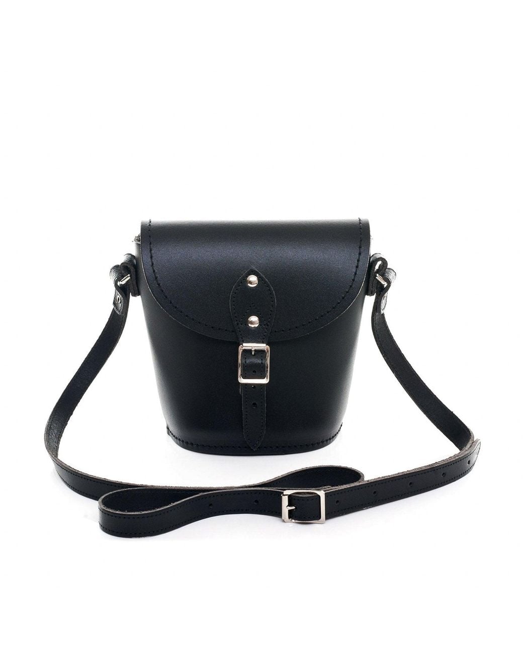 Zatchels Black Handmade Leather Barrel Bag