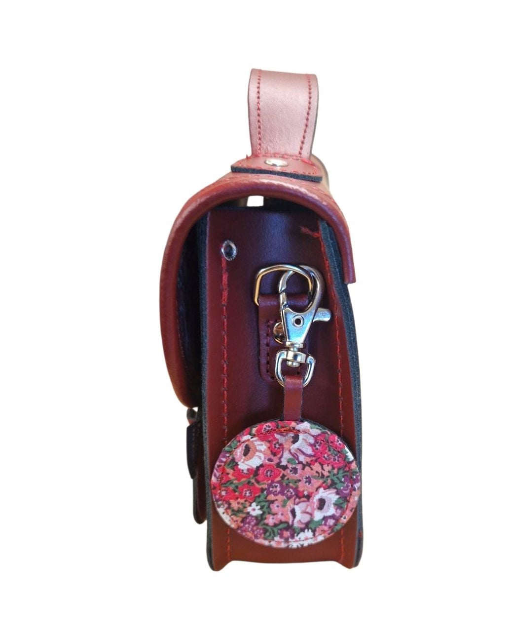 Zatchels Red Floral Lined Leather Midi Satchel