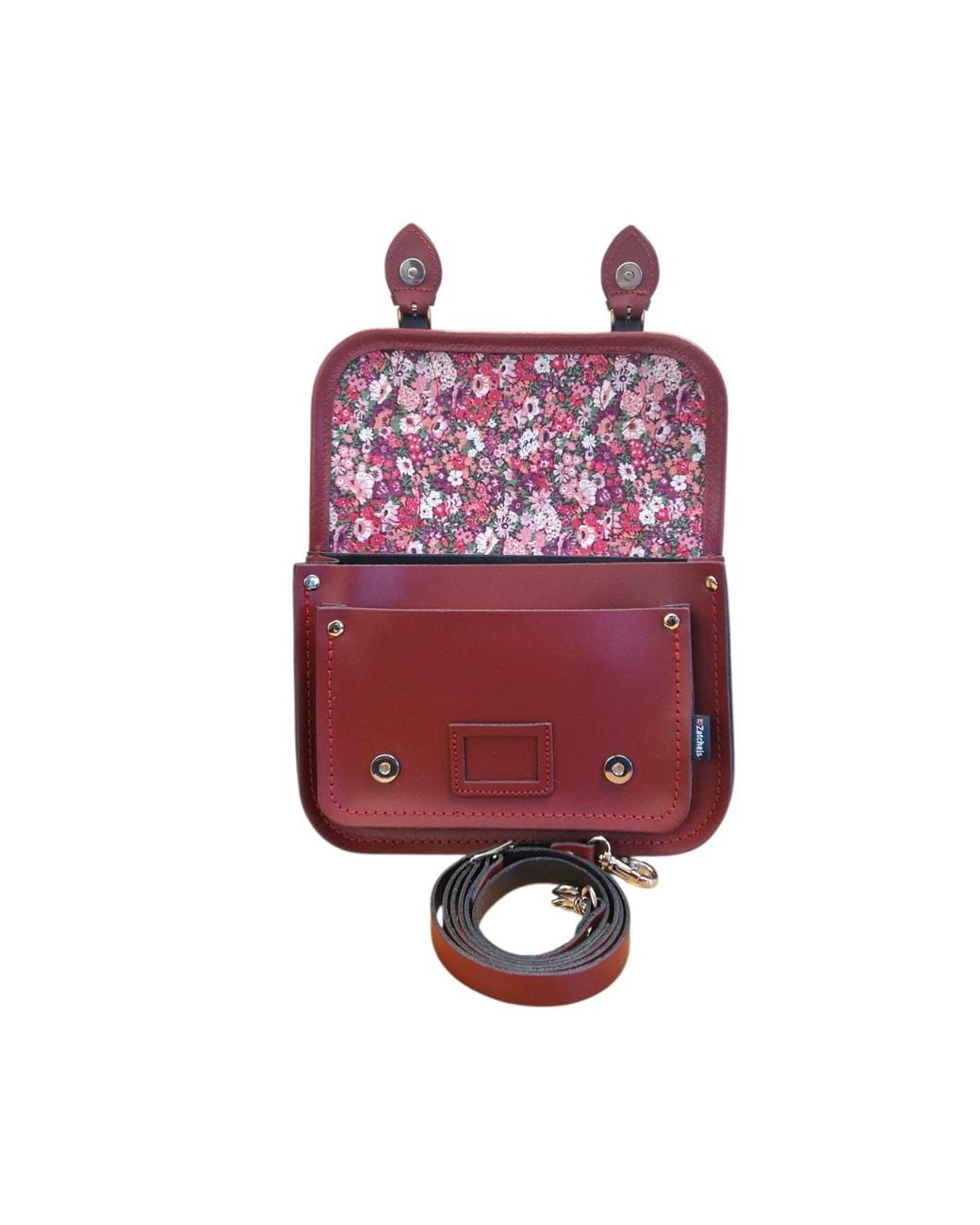 Zatchels Red Floral Lined Leather Midi Satchel