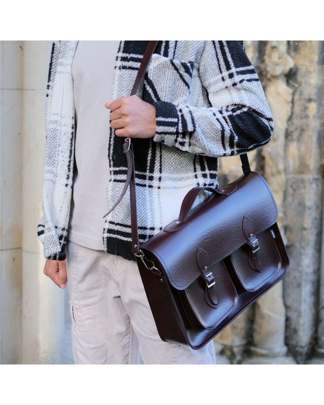 Zatchels Brown Twin Pocket Executive Handmade Leather Satchel