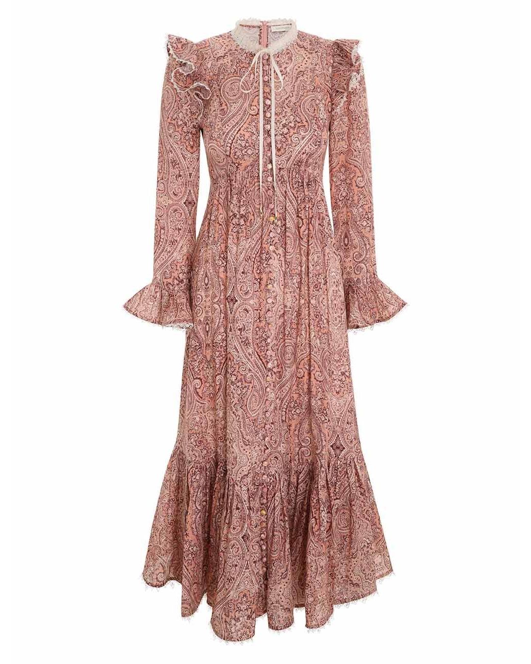 Zimmermann Wonderland Frilled Midi Dress in Pink Lyst