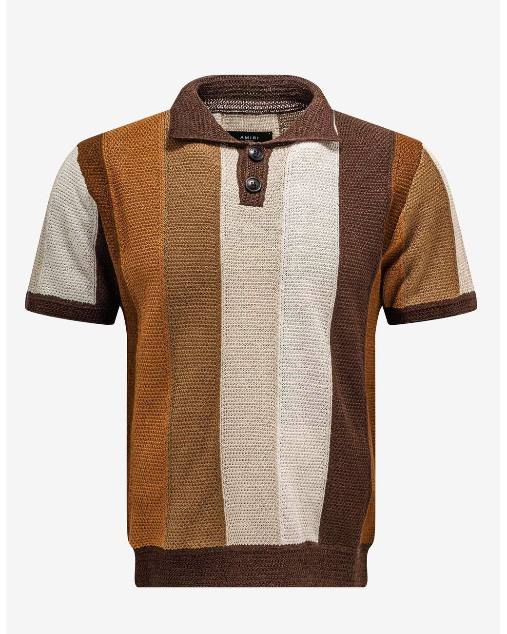 Amiri Linen Stripe Knitted Polo T-shirt in Brown for Men | Lyst