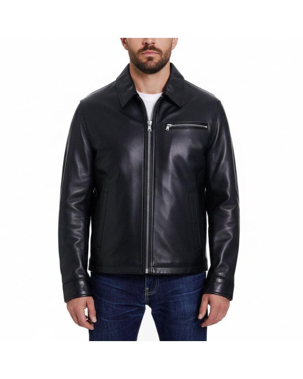Michael Kors Black Zip Front Genuine Leather Jacket for men