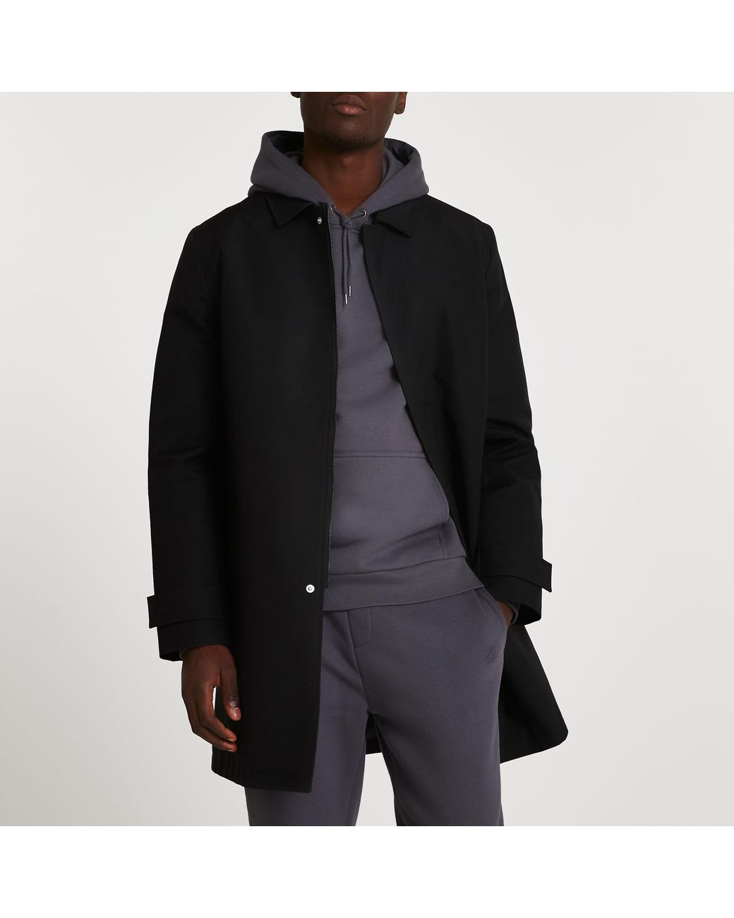 river island black overcoat