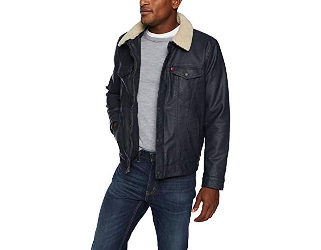 Lyst Levi S Buffed Cow Faux Leather Sherpa Trucker In Blue