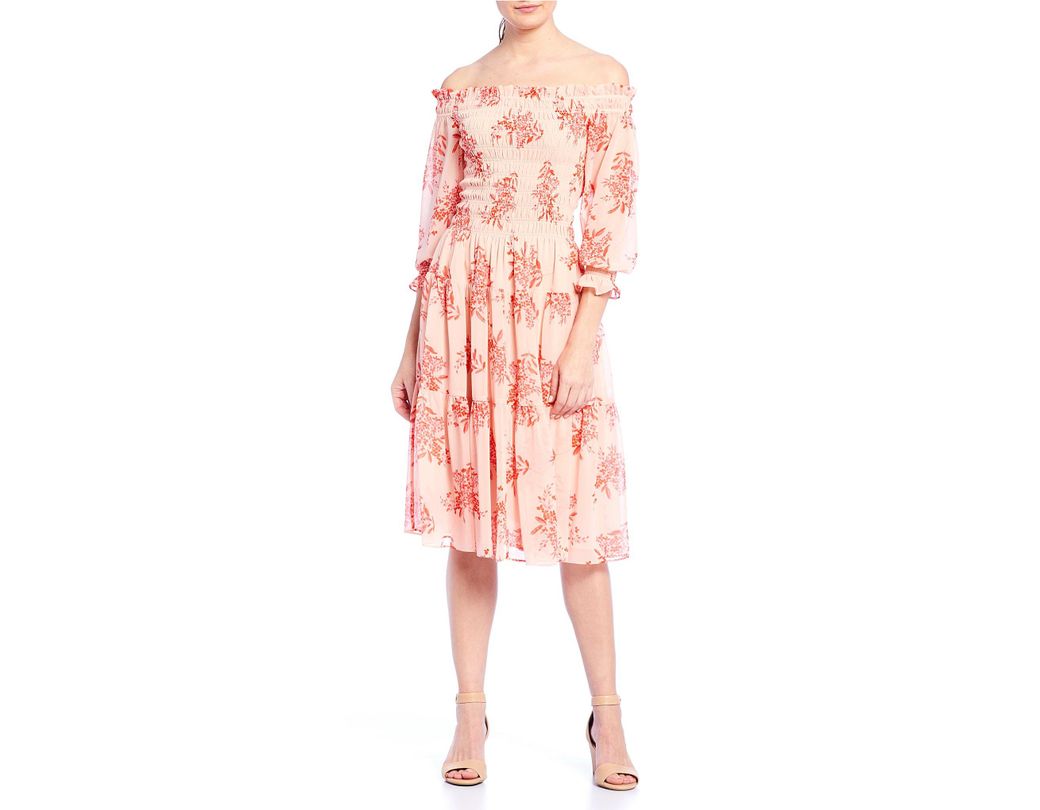 Floral Print Faille Midi Dress Eliza J Hut Bar