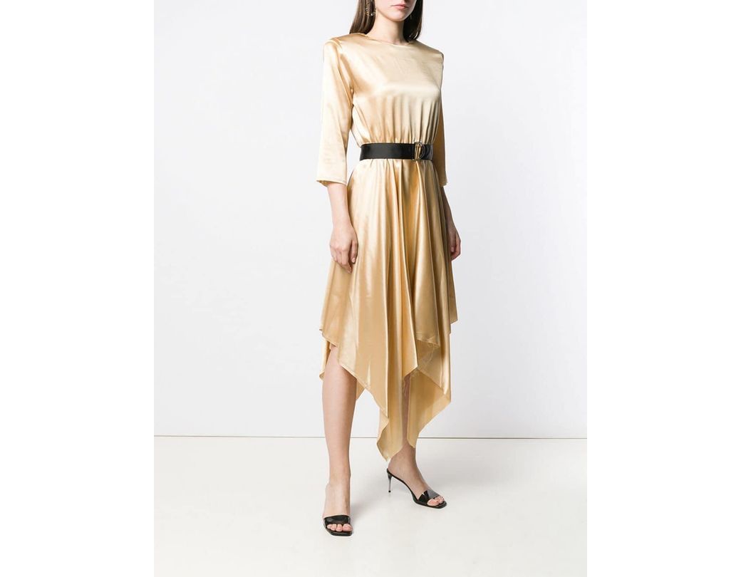 Femme Métallisé Robe À Coloris En De Taille Ceinturée Satin HWYeE9ID2