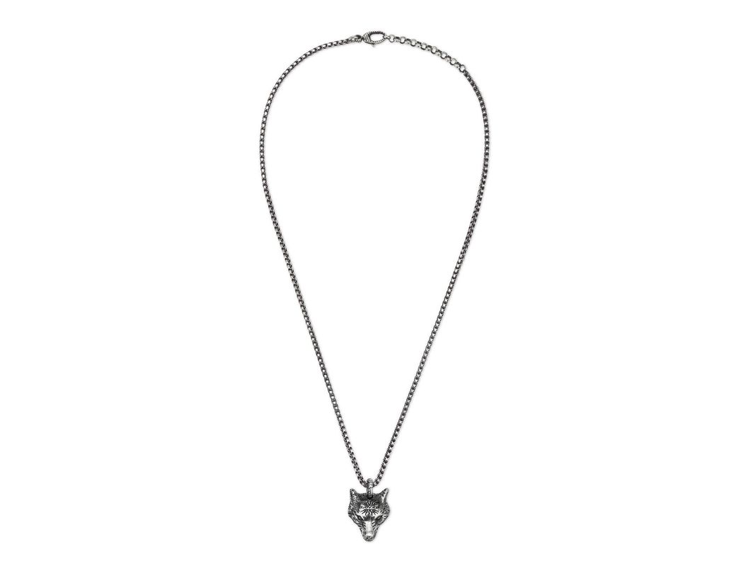 Lyst Gucci Anger Forest Wolf Head Necklace In Silver Metallic Long Touch To Zoom