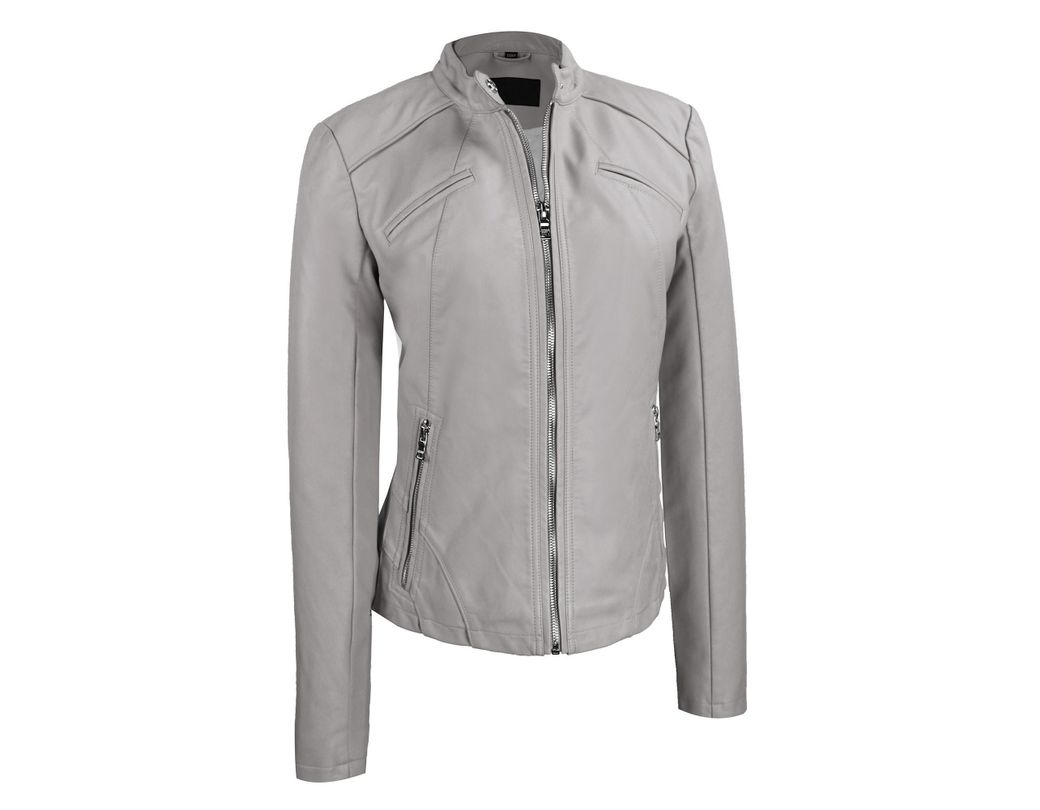 Women S Gray Designer Brand Promo Faux Leather Scuba Jacket