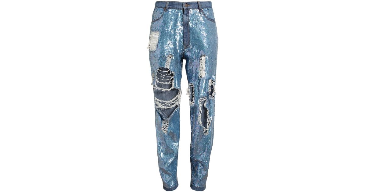 distressed sequin denim jeans