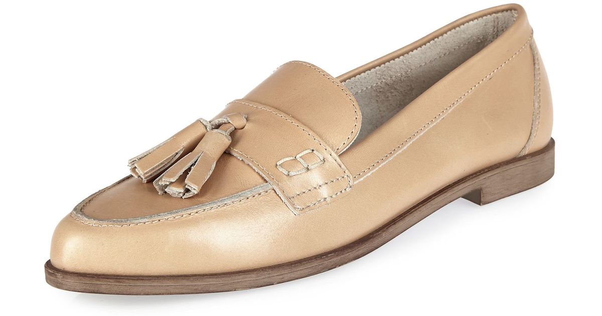 River Island Nude Leather Tassel Loafers in Natural | Lyst