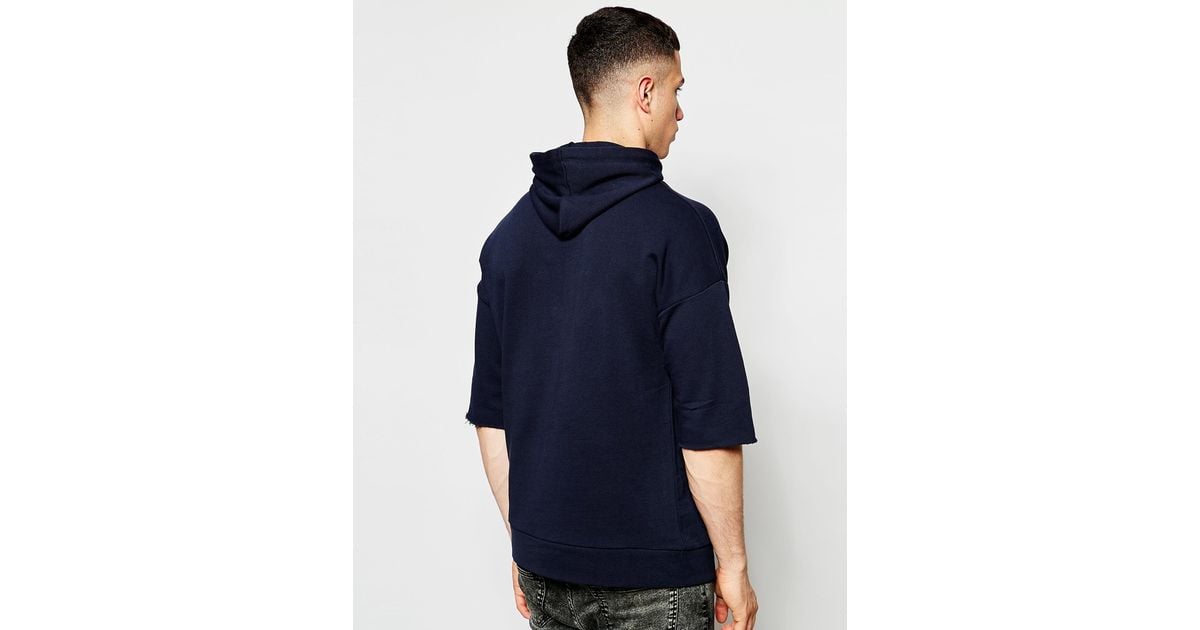 ASOS Oversized Half Sleeve Hoodie With Funnel Hood in Navy (Blue) for