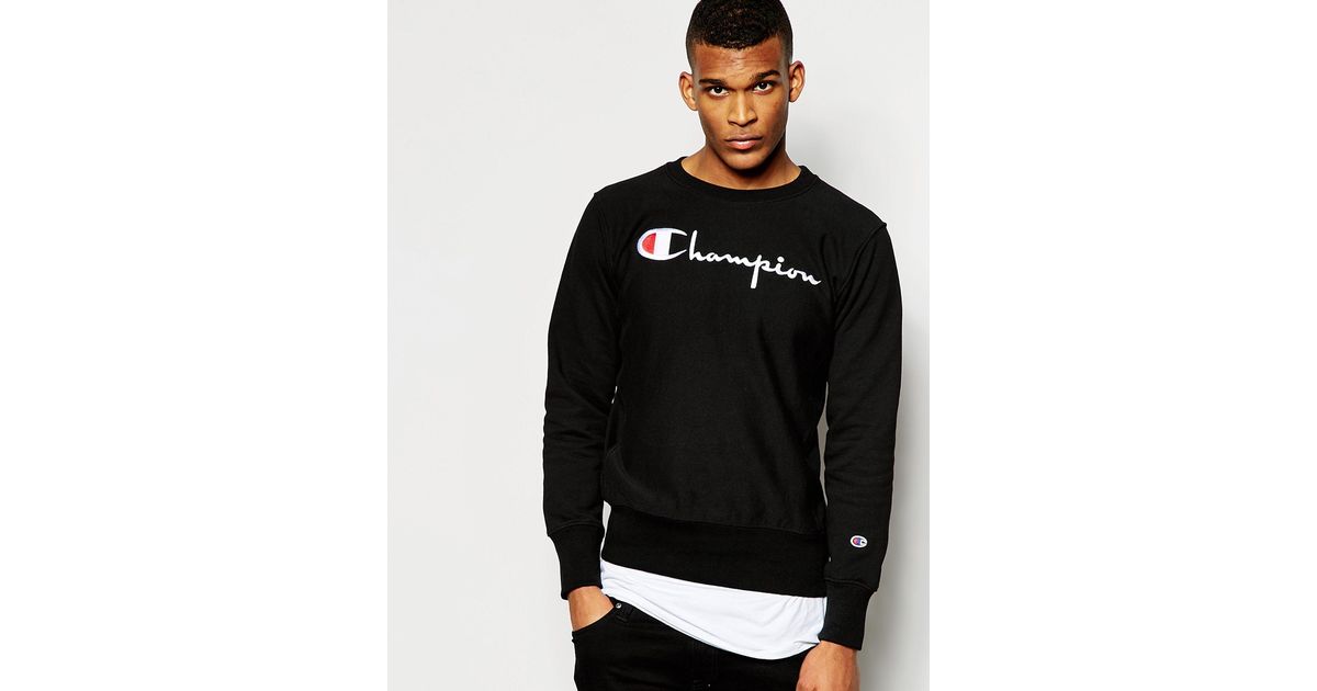 champion script logo black crewneck sweatshirt