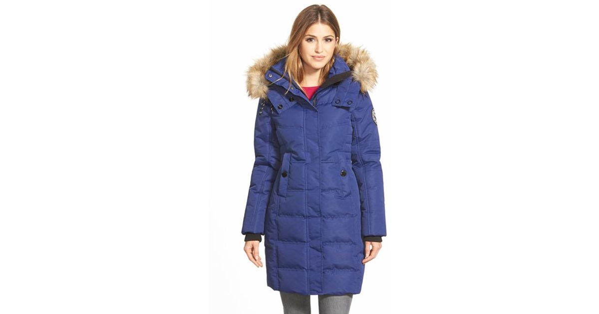 Noize Blue Faux Fur Trim Channel Quilted Parka
