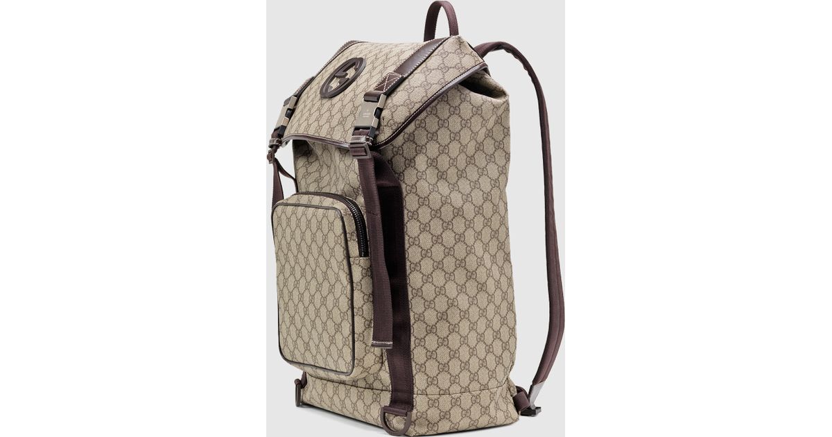 Backpack with Interlocking G in beige and white GG Supreme