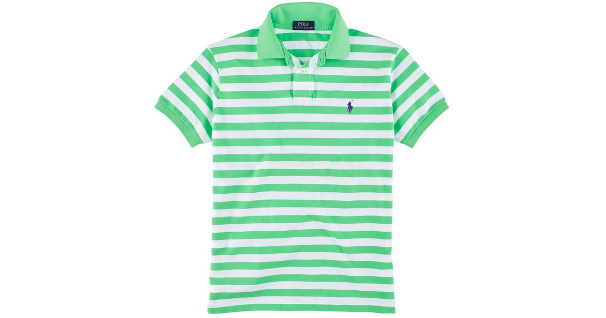 ralph lauren green and white striped polo shirt