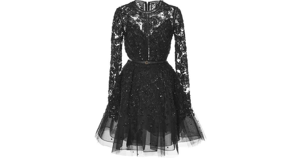 Lyst Elie Saab Semi Sheer V Neck Dress In Black