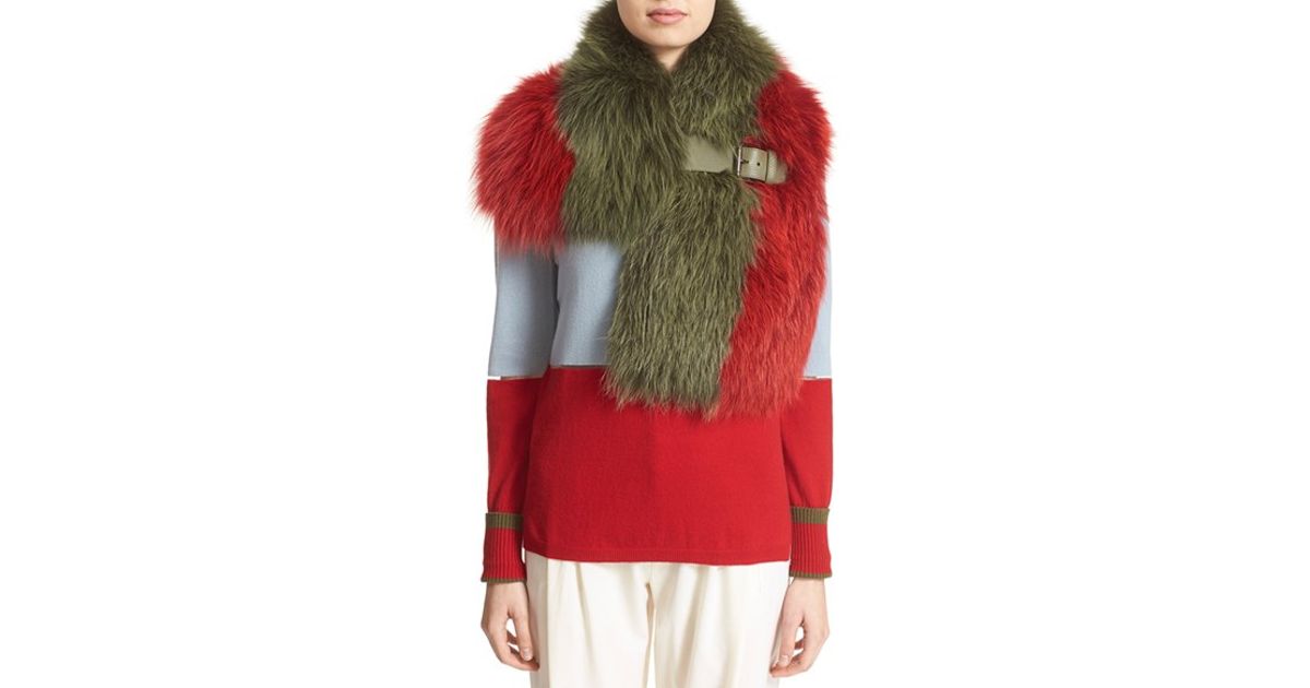 fendi leather trim bicolor genuine fox fur stole in green pimento cactus lyst fendi leather trim bicolor genuine fox fur stole in green pimento cactus lyst