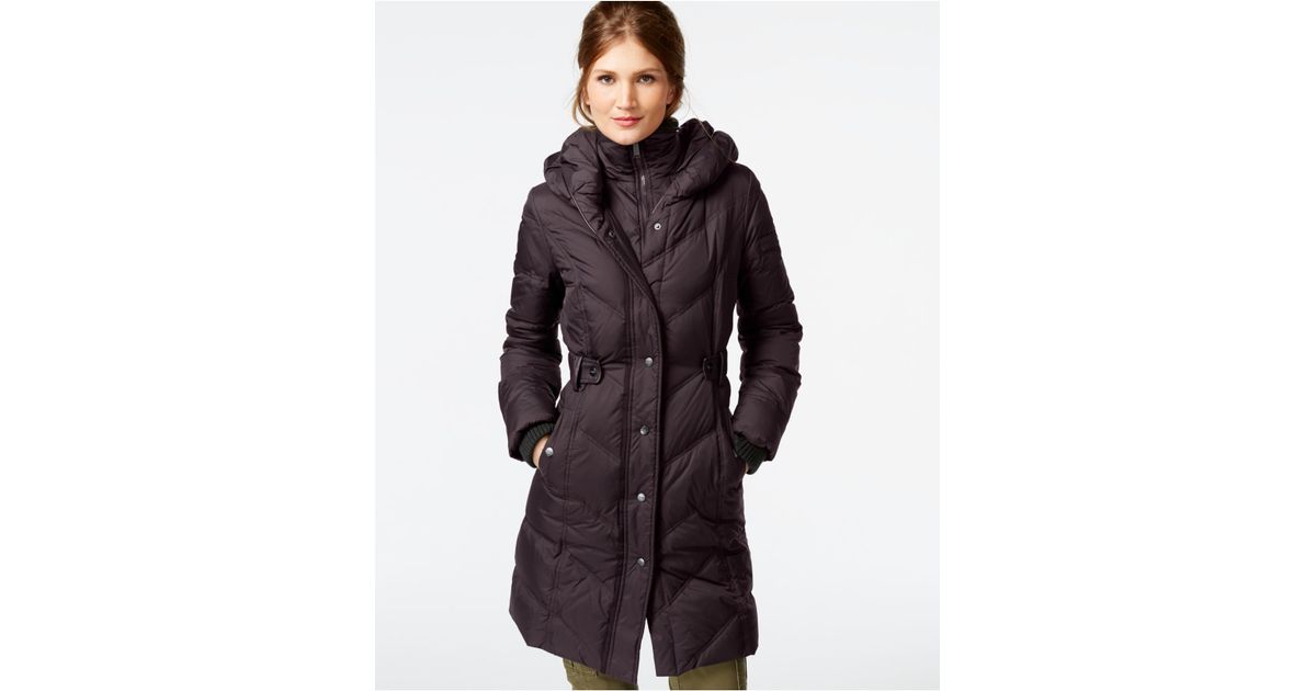 Dkny Brown Faux Leather Trim Quilted Down Coat