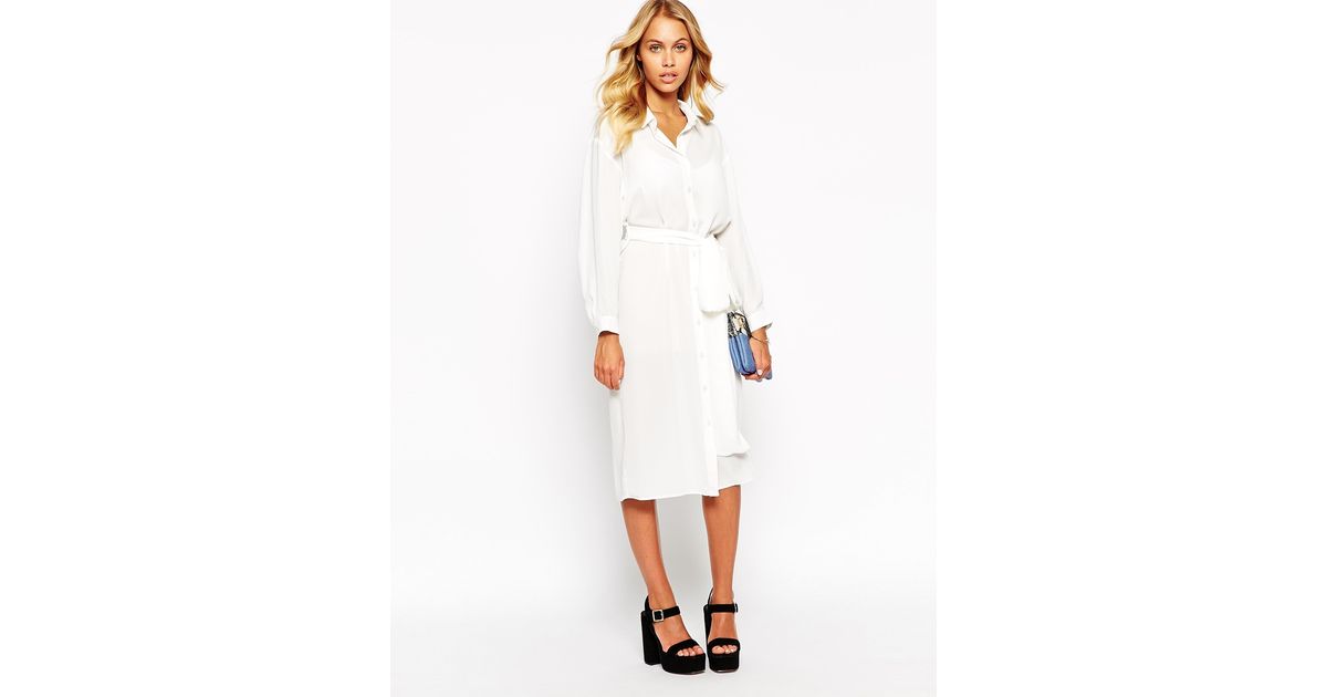 Love Belted Midi Shirt Dress in White ...