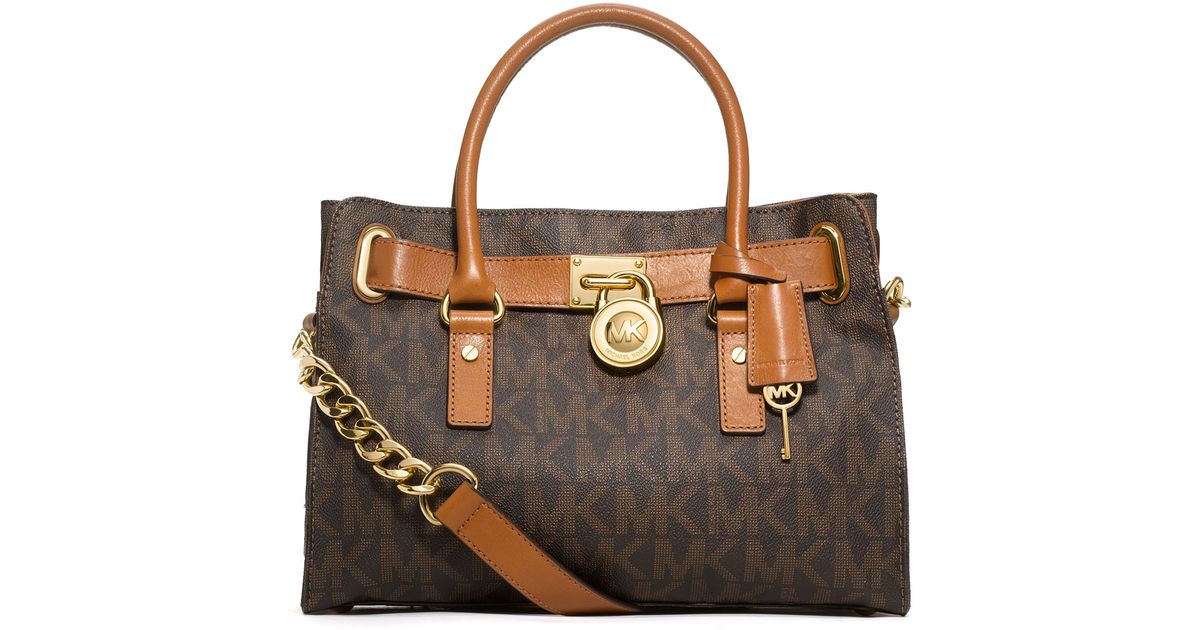 MICHAEL Michael Kors Hamilton Mk Logo Satchel Bag in Brown - Lyst