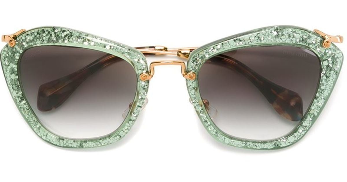 MIU MIU Green Glitter Sunglasses Miu Miu MU 01YS Sunglasses 15H09S Green - eye-oo.com main image 3