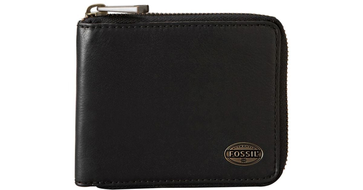 Fossil Estate Leather ZipAround Bifold Wallet in Black for Men Lyst