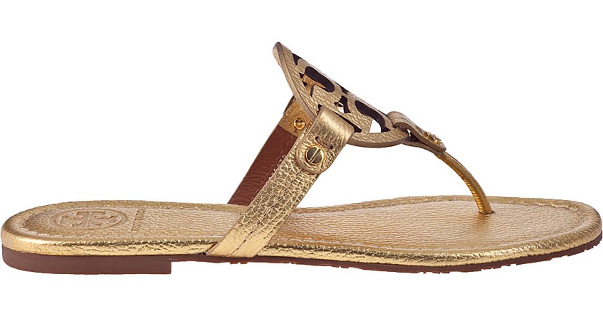 Tory burch Miller Thong Sandal Gold Leather in Metallic | Lyst
