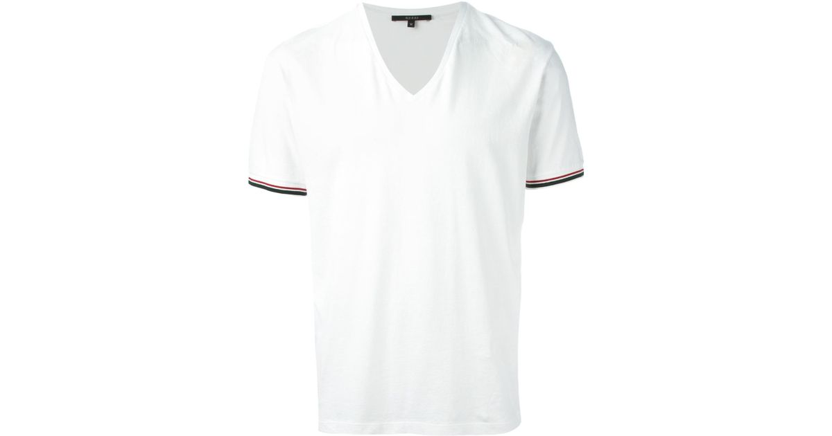 Gucci V-Neck Cotton T-Shirt in White 
