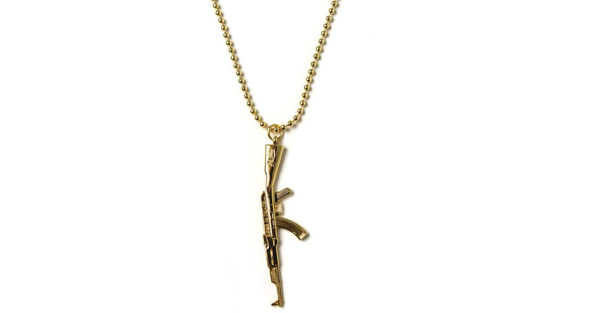 Ssur Gun Necklace In Gold Metallic For Men Lyst - roblox ak 47 chain