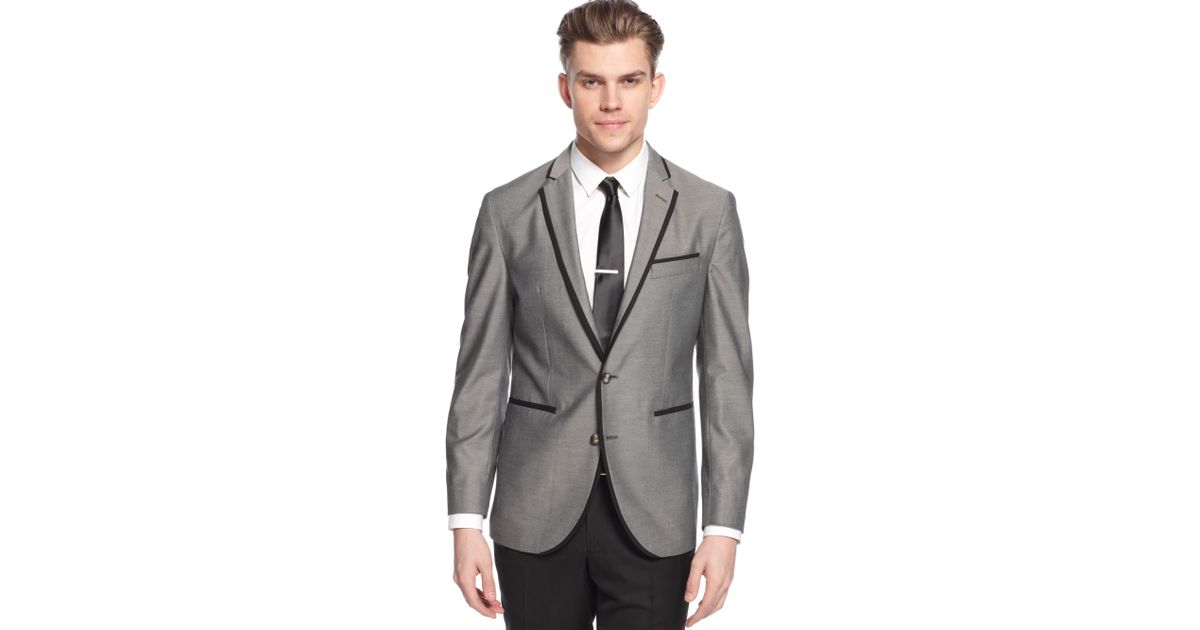 grey jacket black lapel
