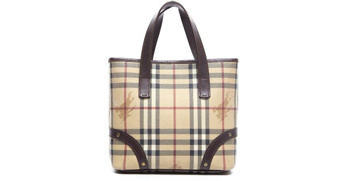 Lyst Burberry Preowned Haymarket Check Mini Tote Bag In Black