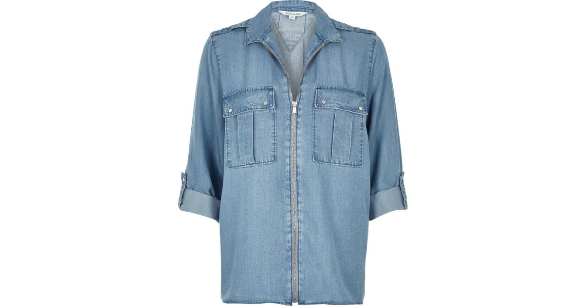 zip up denim shirt