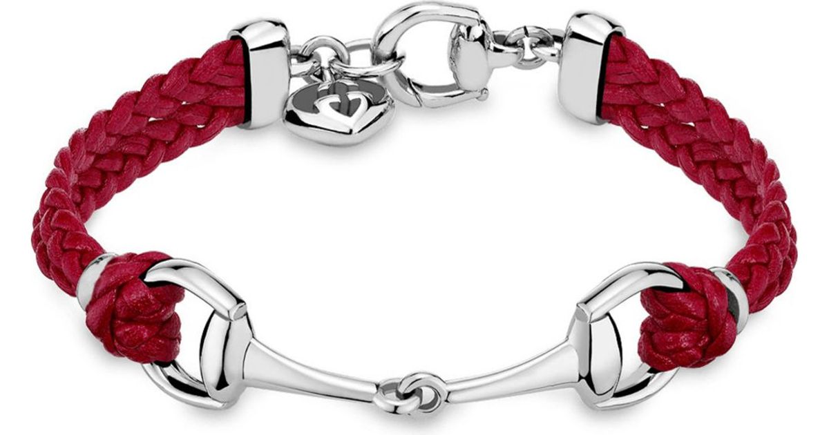 Gucci Horsebit Leather Bracelet in Silver (Red) | Lyst