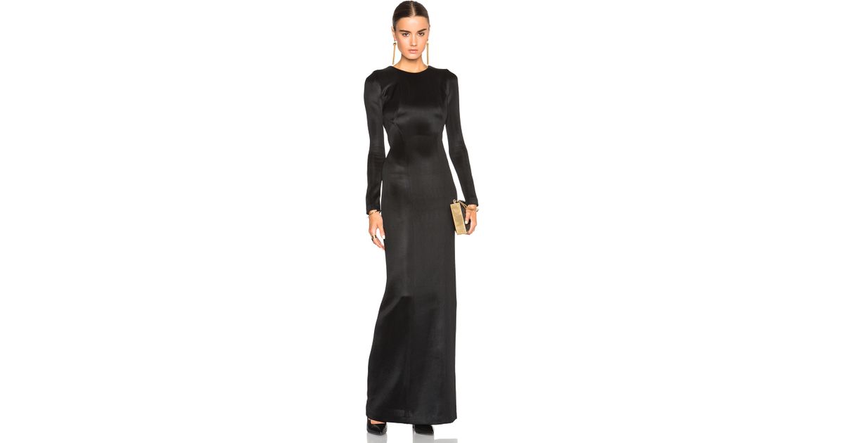 black long sleeve backless gown