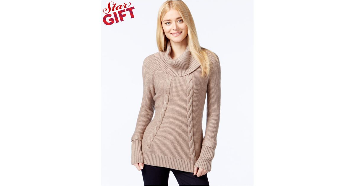 cowl neck cable knit sweater