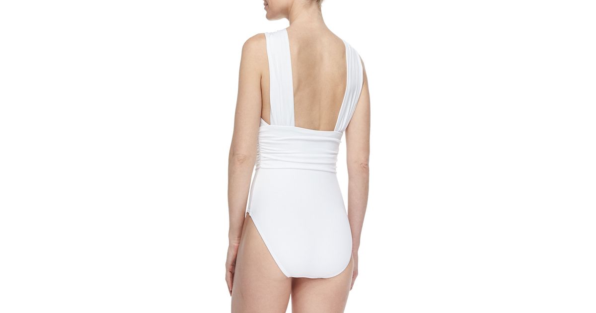 high neck ruched swimsuit