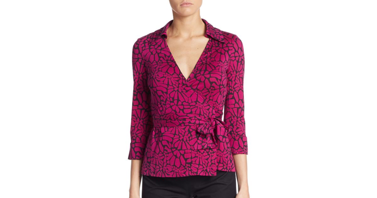 Diane von Furstenberg Jill Printed Silk-jersey Wrap Top in Pink - Lyst