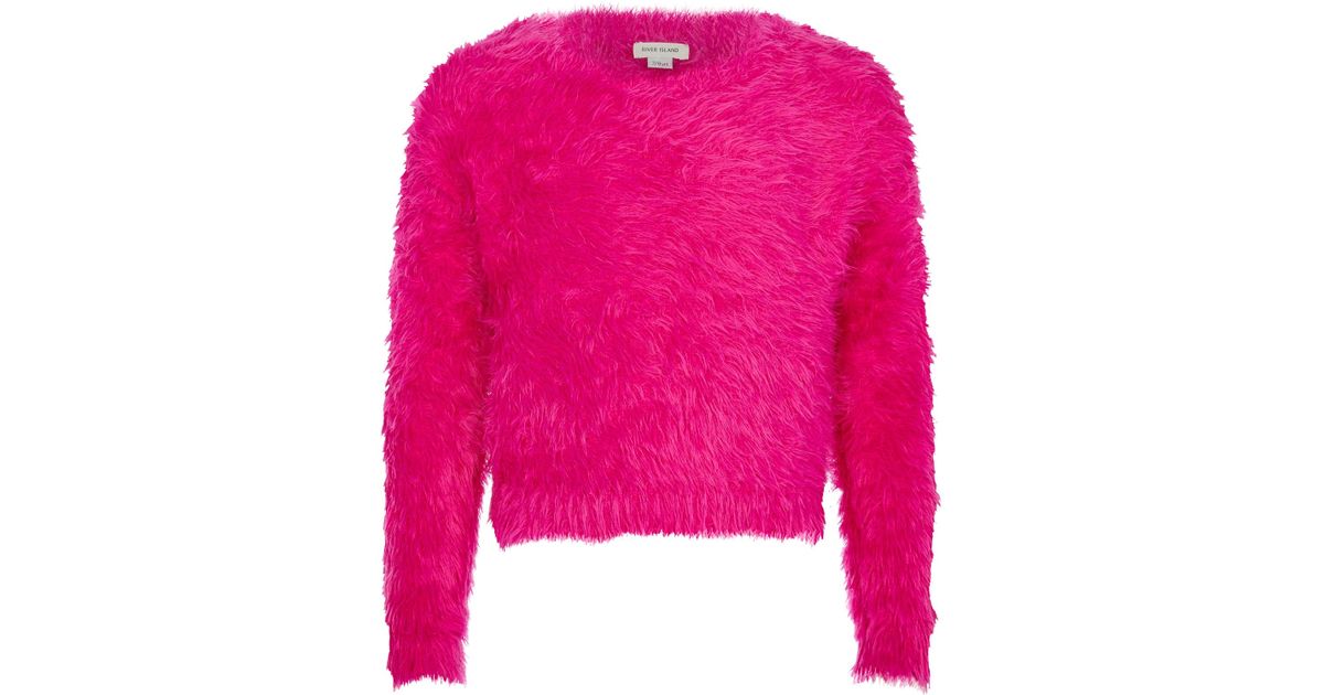 River Island Girls Bright Pink Fluffy Jumper Lyst UK
