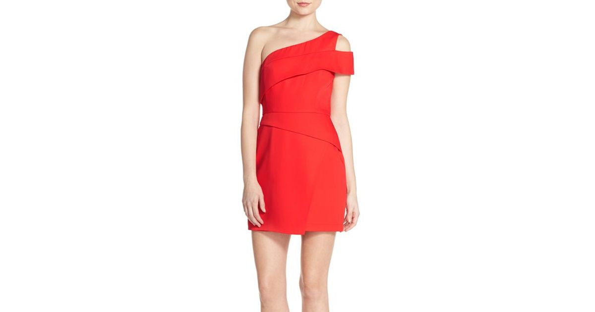 bcbg red one shoulder dress