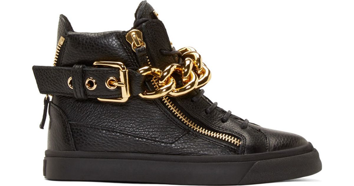 Giuseppe Zanotti Black And Gold Chain London Lindos Sneakers in Metallic |  Lyst
