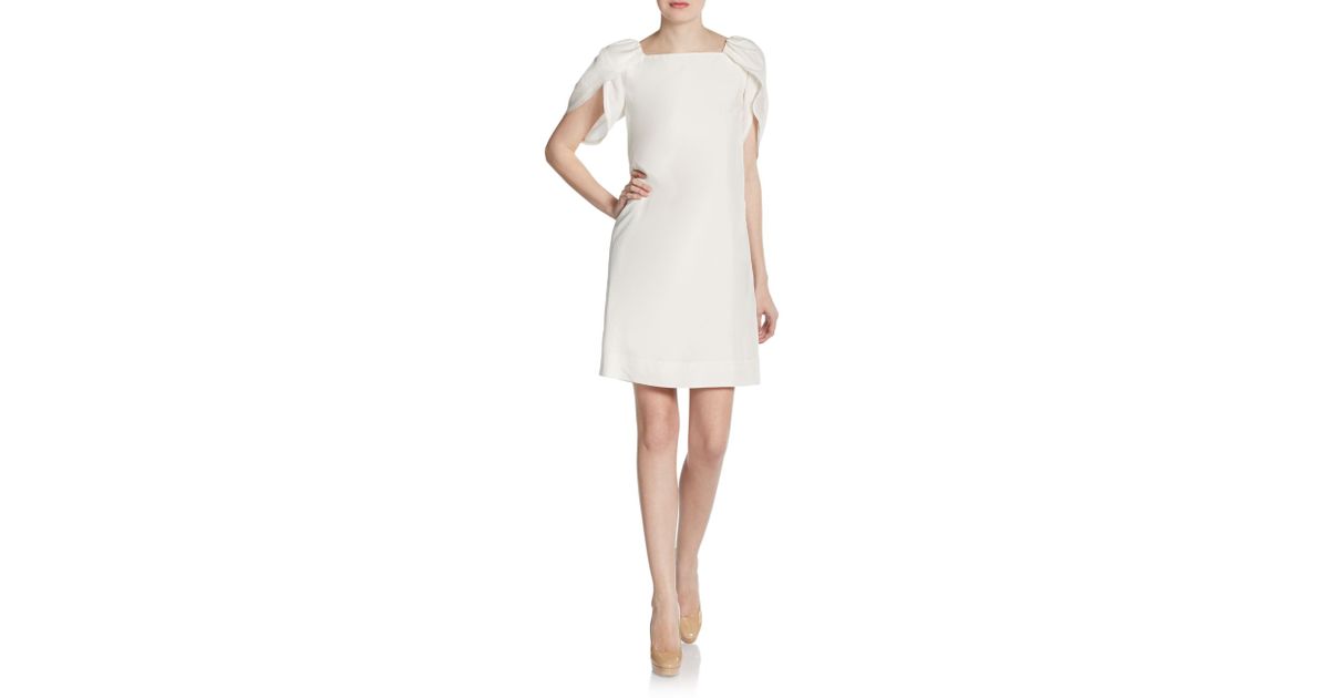 white silk shift dress